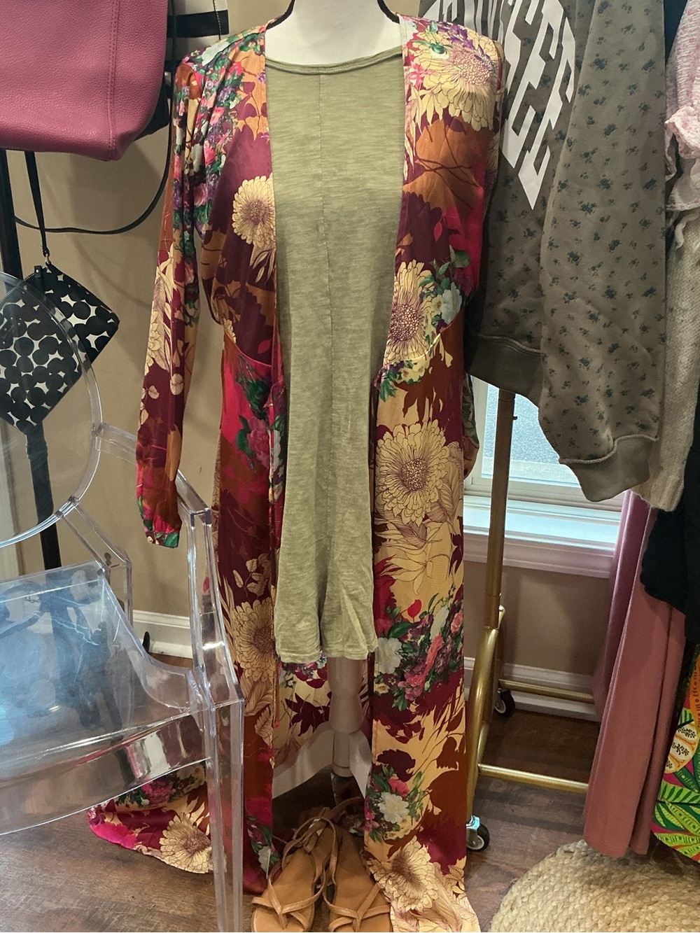 Lulu's Burgundy Floral Satin Duster